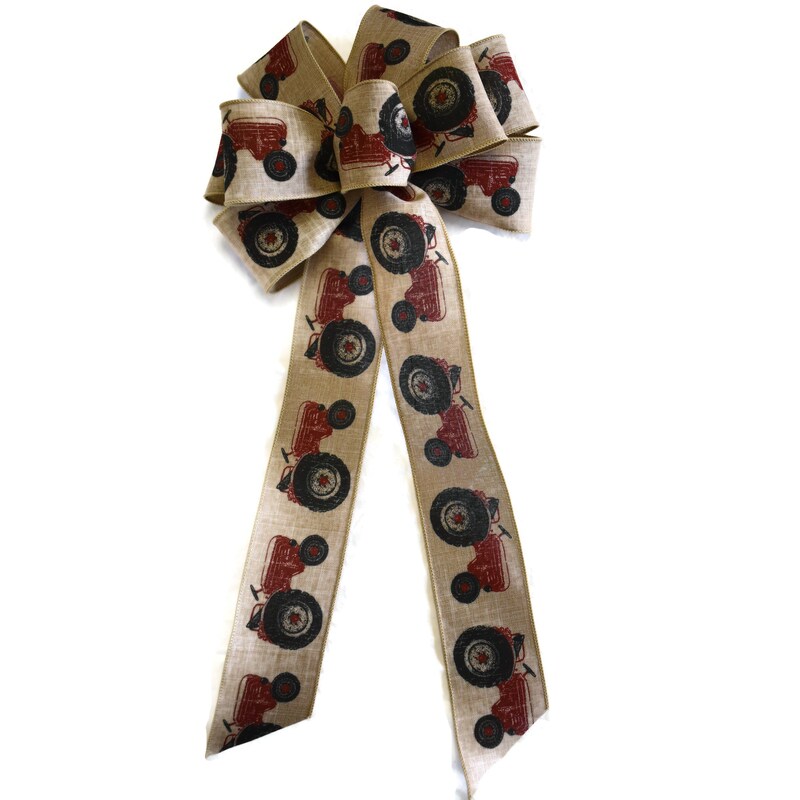 Summer Wired Wreath Bow - Red Tractors on Natural